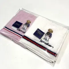 新品　ポロラルフローレン　タオルハンカチ　ポロベア刺繍　白　ピンク　ギフト