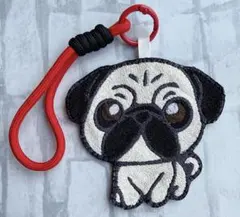 ハンドメイド 刺繍 パグ うちの子 犬 バッグチャーム キーホルダー