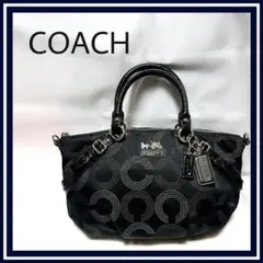 美品　COACH コーチ ハンドバッグ オプアート 黒 レディース 鞄 チャーム