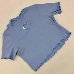 H&M Divided ブルーハートカット リブ フリル 半袖TシャツM