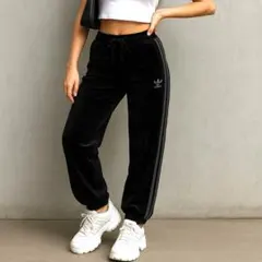 Y2K アディダス ベロアトラックパンツ トレフォイル刺繍ロゴスリーライン