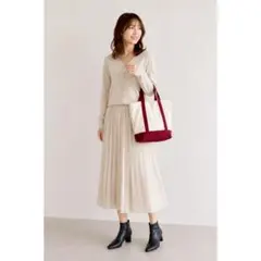 【ラスト1点】新品 キャンバス トートバッグ アイボリー ボルドー A4サイズ