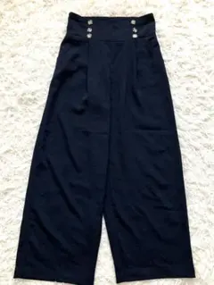 ネイビー ハイウエスト ワイドパンツ　Lサイズ