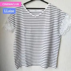 Honeys/CINEMA CLUB/ボーダー/半袖/レース/Tシャツ/LL
