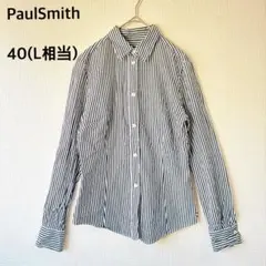 PaulSmith ポールスミス ストライプ シャツ リボン 黒 白 40 L