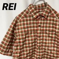 N-3861 REI アメリカ古着 フィッシングシャツ チェック半袖シャツ M