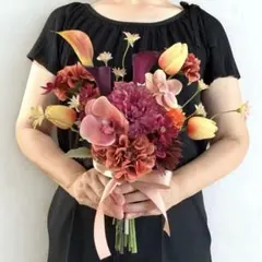 テラコッタカラー　ウェディングブーケ アーティフィシャルフラワー 胡蝶蘭　前撮り