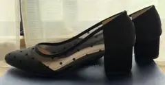 【美品】ポインテッドトゥ ドット柄 チュールパンプス ブラック Lサイズ