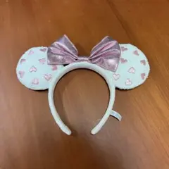 【ディズニー カチューシャ】ミニー 白×ピンク ハート柄