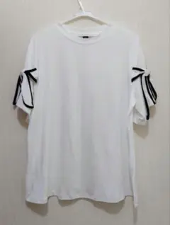 SHEIN CURVE 袖 ライン リボン付き 半袖 Tシャツ 白 2XL