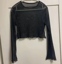 黒ラメシースルー長袖トップス