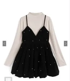 GRLビジューベロアキャミソールミニワンピース×ボトルネックトップスセットアップ