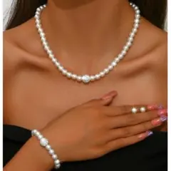★新品 豪華 ３点 ネックレス ブレスレット ピアス 結婚式 普段使い　パール2