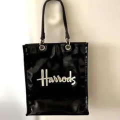 【ハロッズ】レア　エナメルトートバッグ　ブラック