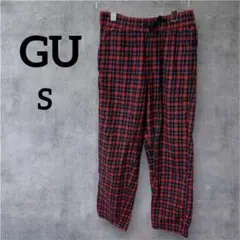 美品✨️GU 【S】赤・紺 チェック柄 イージーパンツ おしゃれ ズボン ゴムパン