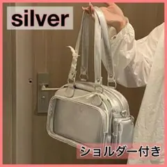 痛バッグ ミニ リボン シルバー ブラック 推し活 痛バ トート ハンドバッグ