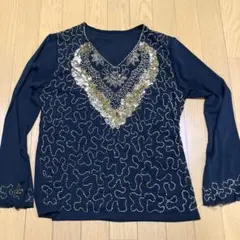 金色スパンコール　パーティー用　カットソー