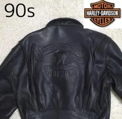 【希少】90s ハーレーダビッドソン　立体エンボス加工　裏地赤　本皮のサムネイル