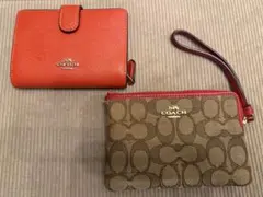 【セット出品】COACH 二つ折り財布 オレンジ&シグネチャー柄 赤ミニポーチのサムネイル