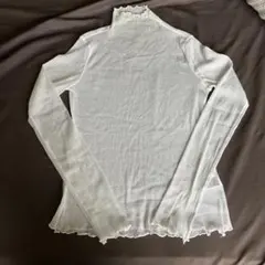 ホワイト ハイネック メッシュ トップス