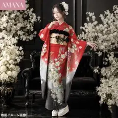 逸品 振袖8点フルセット 辻が花　金彩　染め分け　赤系　成人式 正絹