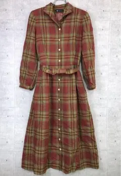 YORKLAND 国産 古着 細ベルト チェック柄 開襟シャツワンピース