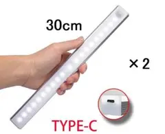 2個セット 30cm LEDセンサーライト 昼光色 人感センサー USB充電