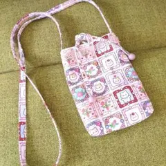 ⑧サコッシュ　キャンパス地　猫ちゃん　ピンク　ループエンド　ハンドメイド