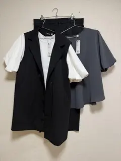 大きいサイズ　3XL 今すぐ出勤セット　スーツ　ブラウス　ロングベスト　パンツ