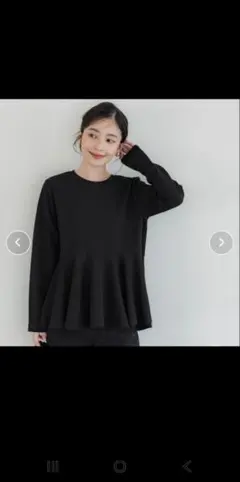 coca エンボス加工裾フレアトップス/黒/Lサイズ