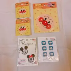 キャラクター刺繍ワッペン5個セット アンパンマン　ミッキー　ミニー