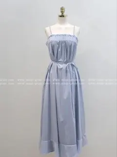 フリルゴムロングキャミワンピースストラップブルー