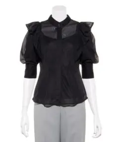 SNIDEL シアーフリルスタンドカラーブラウス　ブラック(タグ付き)
