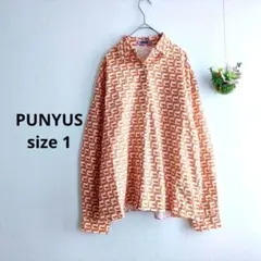 未使用 PUNYUS M相当 モノグラム柄 シャツ 羽織り オレンジ×白