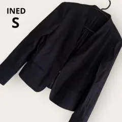 INED ノーカラージャケット S ブラック リネン オフィスカジュアル 綺麗めのサムネイル