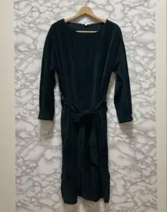 【美品】niko and... ベルテッドベロアワンピース ダークグリーン