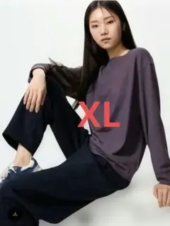 ユニクロ　ソフトニットフリースクルーネックT　XL　78パープル