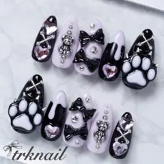 099オーダーネイルチップ　地雷系　メンカラ　推し　パープル　量産型　ゴテゴテ