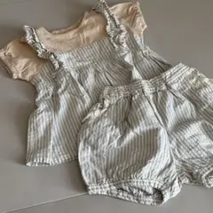 【即決OK匿名配送】futafuta ストライプ柄オーバーオールセット 80