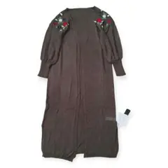新品merlot フラワー刺繍サマーニットロングカーディガン コットン ブラウンのサムネイル