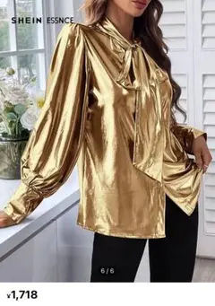 SHEIN ランタンスリーブ　シャツ　タイネック