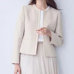 美品♥エニィスィス　リップルボーダーストレッチ ジャケット　ノーカラー　サイズ3