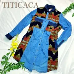 TITICACA 幾何学柄 デニムシャツ ワンピースデニム アジアン エスニック