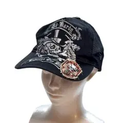 Ed Hardy 00s y2k スカル 英字 刺繍 メッシュキャップ 黒