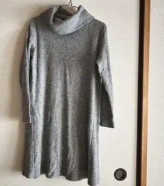 グレー　ニットワンピース　セーター　タートルネック　秋冬　M