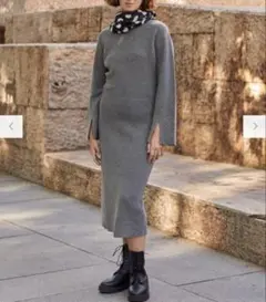 新品 タグ付き未使用 大きいサイズ XL ボートネック ニットワンピース グレー