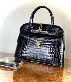 【 2way 】 w34 クロコダイル バッグ グレージング シャイニング 黒