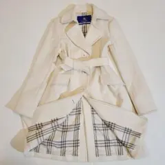 バーバリーブルーレーベル チェスターコート アンゴラ混 裏地チェック アイボリー