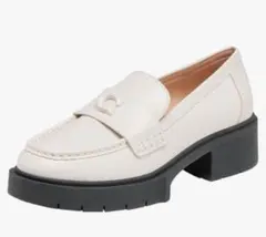 COACH レザー ローファー US5 Cロゴ付き チョーク