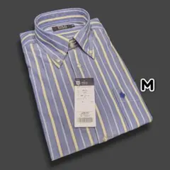 POLO メンズ 長袖 ツイルストライプ 綿100% シャツ Mサイズ 8ag